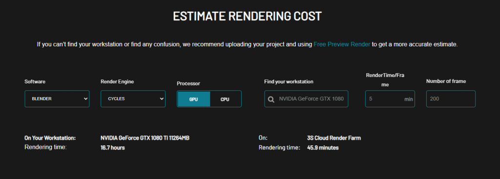 3S Cloud Render Farm - Render Cost